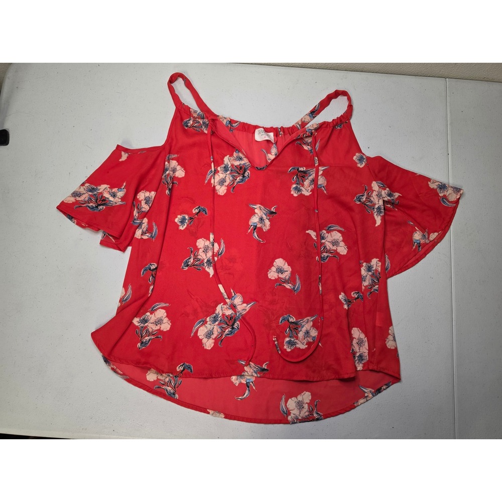 Sienna Sky Red Floral Cold Shoulder V-Neck Blouse Top Medium